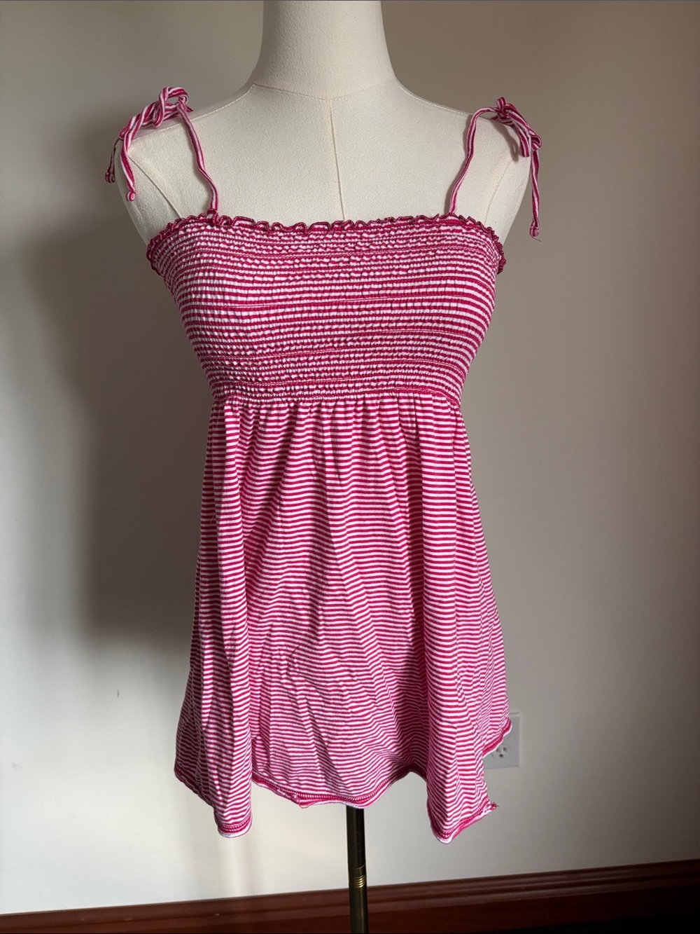 Motherhood Pink & White Striped Smocked Tie-Shoulder Tank